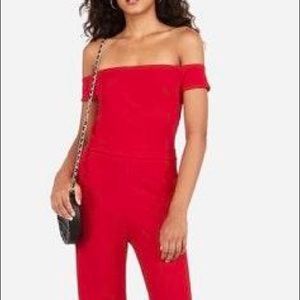 Express Red Off the Shoulder Wide Leg Jumpsuit NWT